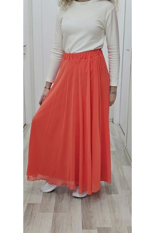 Bel Lastikli Kloş Şifon Etek 6003-turuncu Turuncu