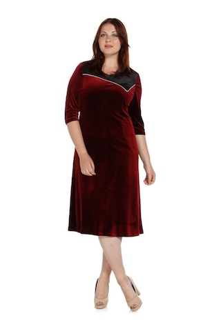 Nidya Moda Kmbinli Abiye Kadife Elbise 4073B Bordo