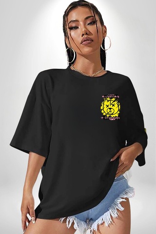 Yükseliş İçin Kendin Ol Siyah Oversize Unisex Ön Ve Sırt Baskılı Tişört Siyah