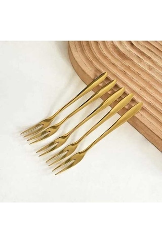 Besthome1 13 Cm Altın Kaplama Çelik Salata Çatalı Seti, 5 Adet, Hafif Ve Dayanıklı Altın