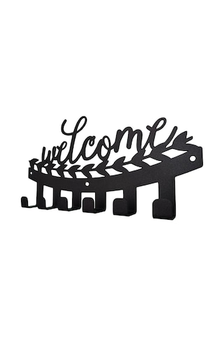 Aju Welcome Yazılı Duvar Askısı - Dekoratif Metal Askılık - Elbise Askısı Duvara Monte Paslanmaz Siyah Siyah