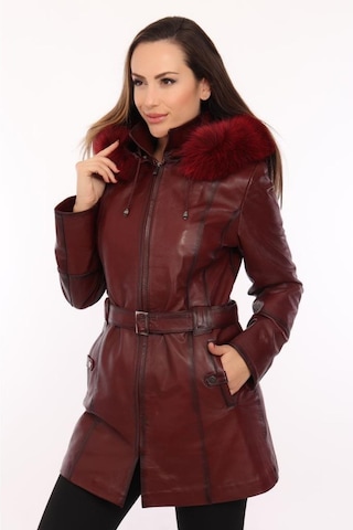 Hakiki Kuzu Derisi Fermuarlı Bordo Kemerli Kadın Ceket Bordo Bordo
