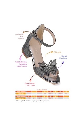 Kiko Kids Zete Kum Simli Kız Çocuk 4 Cm Topuklu Sandalet Abiye Ayakkabı Platin Platin