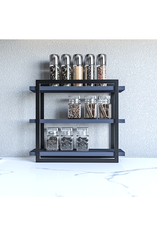 Mutfak Banyo Rafı 3 Raflı Metal Çerçeveli Antrasit