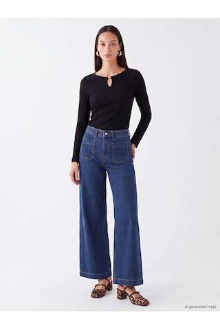 Lc Waikiki Lc Waıkıkı Siyah Bisiklet Yaka Kadın Body