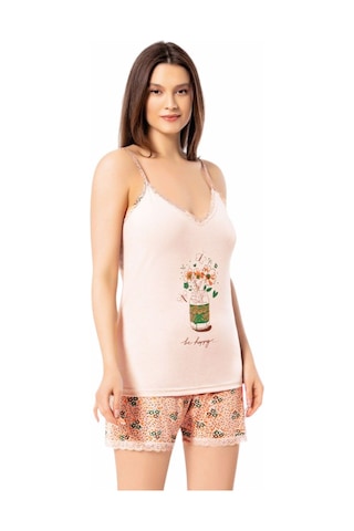 Hepsine Rakip Kadın İp Askılı Şortlu Pijama Takımı Baskılı Pamuklu 7000 001