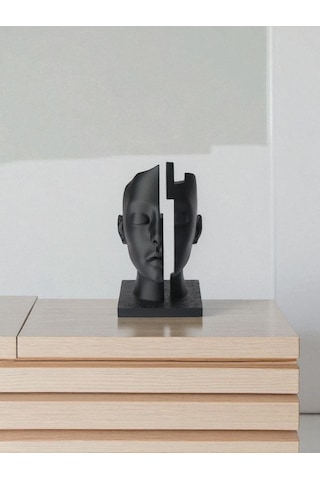 Zihin Boşluğu Figürlü Dekoratif Soyut Yüz Heykeli Siyah Modern