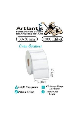 30x50 Mm Barkod Etiketi Yapışkanlı 3 Adet Rulo Etiket Termal Barkot Terazi Etiketi 1000 Li Barkod Yazıcılarına Uyumludur 3 Rulo