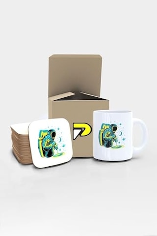 Astronot Barista Uzay Tasarımlı Baskılı Kupa Bardak Seti, Eğlenceli Özel Hediye Mug Çok Renkli