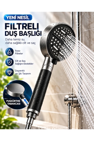 Kargo Modern Tasarımlı 6 Modlu Filtreli Duş Başlığı Büyük Panel Metalik Siyah Duş Atı Najmaddin Çok Renkli