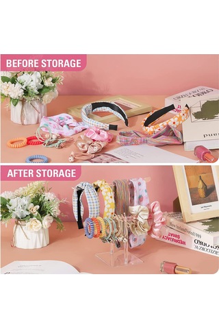 Reedark İki Katlı Akrilik Saç Aksesuarı Organizasyonu - Saç Bantı, Toka, Makyaj Masası Gösterge Rafı Şeffaf