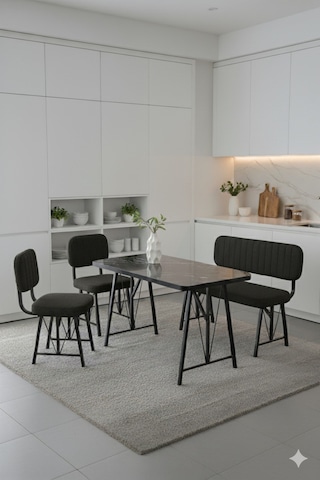 Elfin 70x110 Siyah Sabit, 2 Sandalye 1 Bench, Masa Sandalye Takımı, Mutfak Masası Takımı - Siyah