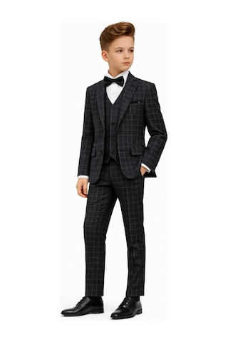 Ahengim Erkek Çocuk Slim Fit Dokulu Çizgili Klasik Takım Elbise Ak197-198 Siyah