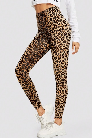 Moda Dua Kadın Leopar Desenli Yüksek Bel Dar Kesim Esnek Tayt