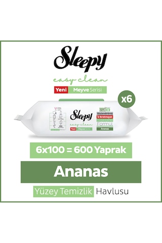 Sleepy Meyve Serisi Yüzey Temizlik Havlusu Mendili Ananas 6x100 600 Yaprak Beyaz