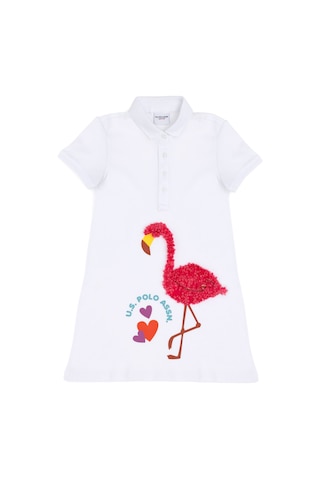 U.S. Polo Assn. Kız Çocuk Beyaz Polo Yaka Kısa Kollu Örme Elbise 50283331-VR013