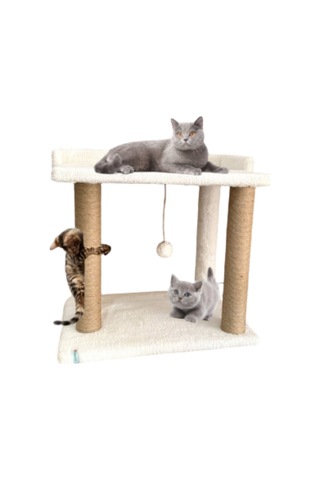 Reyo Pet Teraslı Yataklı Ponponlu Kedi Tırmalaması Beyaz