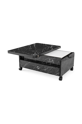 Zerenland 61 Tekerlekli Akıllı Sehpa, Sihirli Sehpa, 6 Boyutlu Sehpa 90x60cm Siyah Mermer