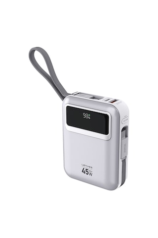 Lenyes C04-a Dijital Led Göstergeli Type-c Ve Lightning Kablolu Powerbank 45w 5000mah Gümüş Gümüş