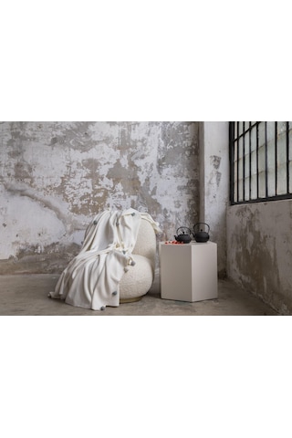 Aksu Tek Kişilik Ponponlu Pike Battaniye 150x200 Krem