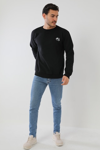 Erkek Siyah Renk Kapşonsuz Baskılı Sweatshirt Siyah