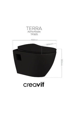 Creavit Terra Asma Klozet Tp325.sm Mat Siyah + Duck Yavaş Kapanan Kapak Mat Siyah 2'li Set Siyah