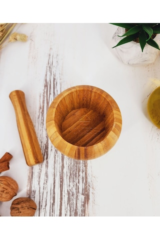 El Yapımı Ahşap Ağaç Havan Sarımsak Döveceği Bambu 12 Lik