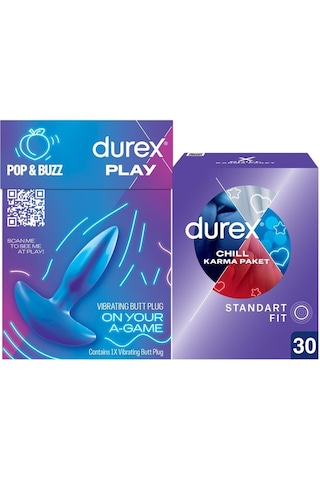 Durex Titreşimli Anal Plug Tıkaç + Durex Chill Karma Paket Prezervatif 30'lu Avantaj Deneme Paketi