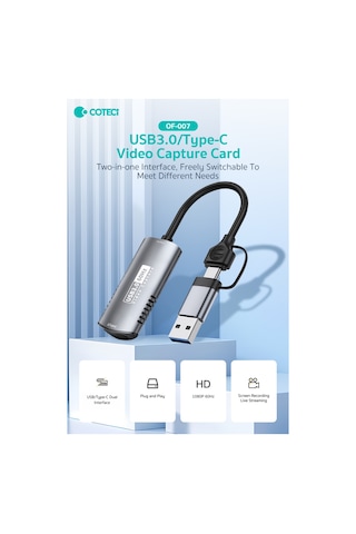 Canlı Yayın Video Yakalama Kartı 4k 60hz Usb 3.0 / Type-c İkili Arayüz 1080p 60hz Video Capture Card K Capture-01