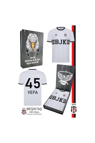 Beşiktaş Orijinal Lisanslı Nostalji Beyaz Bjk Kişiye Özel Çocuk Forma Hediyelik Ahşap Kutululu Beyaz - Sarı