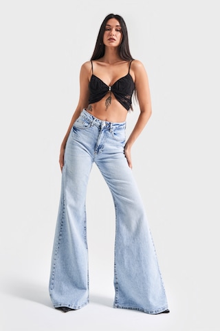 it's basic Kadın Kot Rengi 4s5-3 Mry Flare Fit Bol Paça %100 Koton İç Boy 83cm Denim Jean Mavi