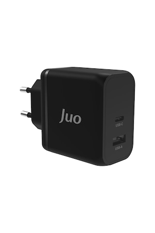 Juo 65W GaN USB-C + USB-A Şarj Aleti iPhone & iPad & Macbook & Notebook Uyumlu PD Type-C Hızlı Şarj Cihazı Siyah