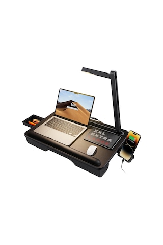 Bix Saiji Gx8 Led Işıklı Laptop Masası 17 İnç Uyumlu Büyük Pvc Yüzeyli Telefon Tutuculu Çekmeceli