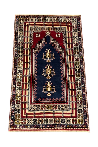 El Dokuma Taşpınar Halısı 125x200 Kök Boya Kırmızı Lacivert %100 Yün Halı
