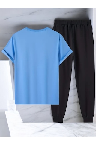Uyguntarz Unisex Saksı Tasarım Basklı Tshirt Eşofman Takımı Bebe Mavi