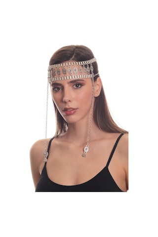 Labalaba Kadın Antik Gümüş Kaplama Zincirli Geniş Bant Tasarım Saç Zinciri Gümüş