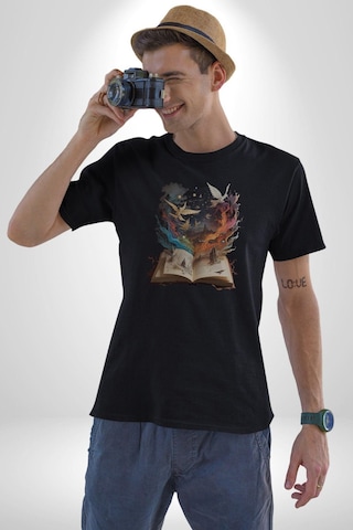 Hikaye Roman Kitabı Gerçekleşti Unisex Unisex Siyah Organik Baskılı T-shirt Penye Yüksek Kalite Siyah