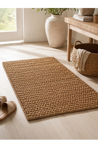 Hbs Art Design Doğal Dokuma Jüt Halı - El Örgüsü Dekoratif Hasır Kilim Açık Kahverengi