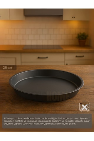 Jet's Home Pizza Tavası Alüminyum Pizza Tepsisi Yapışmaz Lahmacun Pide Tavası 28 Cm siyah