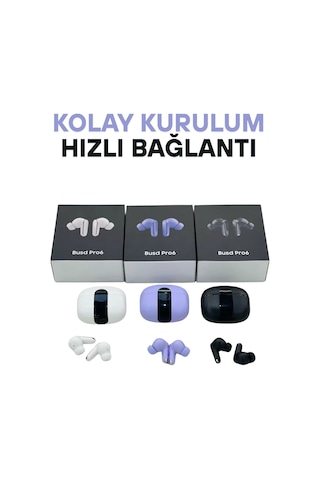 Wearfitpro Buds Pro 6 Mikrofonlu Aktif Gürültü Önleyicili Tws Kulak İçi Bluetooth Kulaklık Siyah