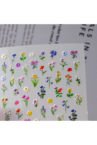 Flybuy 1 Adet 5d Kabartmalı Çiçek Tırnak Sanat Çıkartmalar, Renkli & Kendinden Yapışkanlı Ts3802