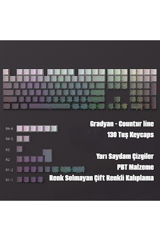 Contourline - Gradient Keycaps 130 Tuş İki Renkli Tam Set Çatlak Işıklı Tuş Takımı