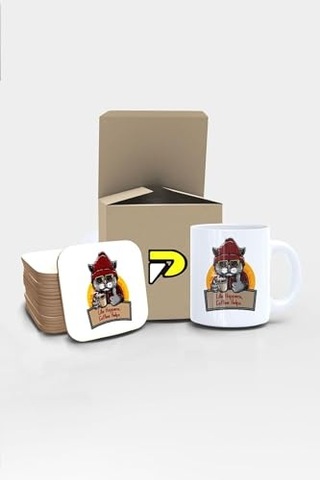 Kedi Tasarımlı Baskılı Kupa Bardak Seti Eğlenceli Özel Hediye Mug Çok Renkli