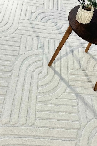 Siena Kendinden Desenli Peluş Kaymaz Taban Salon Halısı Mutfak Halısı Yolluk Ekru