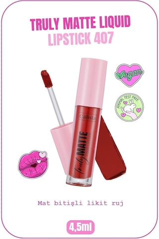 Callista Truly Matte Liquid Lipstick Mat Likit Ruj 407 Cherry Pop - Kırmızı