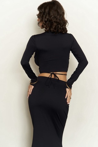 Mai Collection Mai Studios Co. Kelsey İp Detay Siyah Crop Etek Takım Siyah
