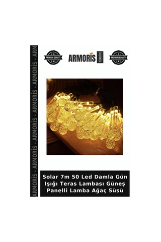 Solar 7m 50 Led Damla Gün Işığı Teras Lambası Güneş Panelli Lamba Ağaç Süsü