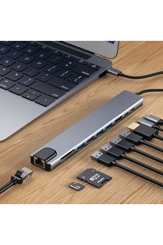 Microcase 10 İn 1 Type-c Hub Çoklayıcı - 4k 60hz Hdmı, Rj45 Gigabit Ethernet, Pd Şarjlı Dönüştürücü Adaptör-al5813
