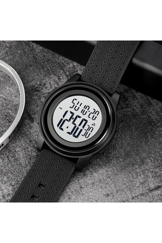 Tenfowee Skmeı 1895 Erkek Kadın Spor Saatleri - 50m Su Geçirmez, Led Işıklı Ekran, Alarm, 12/24 Saat Formatı, Pu Kordon Siyah Beyaz
