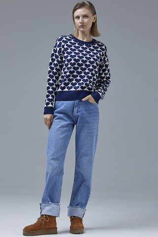 Kalp Desenli Sıfır Yaka Triko Kazak - Lacivert 001